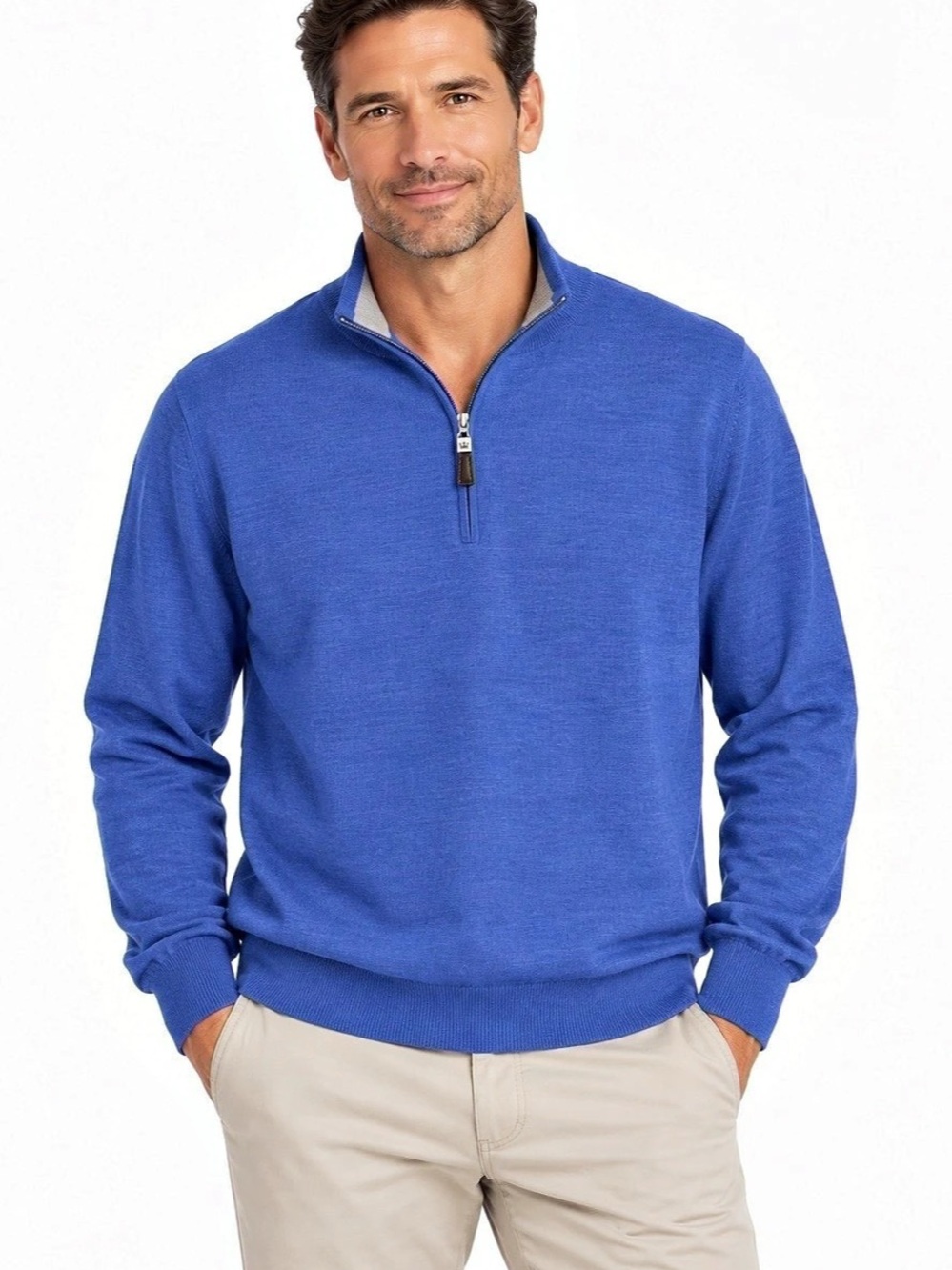 Peter Millar Sweater Mens XL Heather Blue Merino Wool Silk Quarter Zip Golf